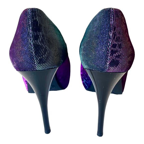 Chinese Laundry Platform Pumps Hot Spots Shoes Women Sz 6 Peep Toe Blue Purple - Picture 4 of 14